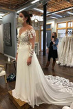 Abito da sposa A-Line Applique Profondo scollo a v Lungo Primavera
