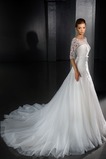 Abito da sposa Lungo Bateau A-Line Primavera trendiness Maniche a 3/4