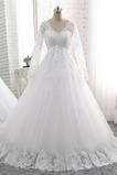 Abito da sposa Tulle Mezza Coperta Chiesa Queen Anne Festoni Illusione maniche