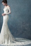 Abito da sposa Pizzo Omerale eleganza Applique Maniche Lunghe Lungo