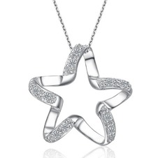 Clavicola donne argento cinque punte diamante intarsiato stella & collana