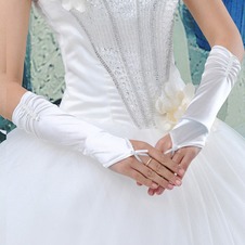 Guanti da sposa Bianco Romantici Guanti senza dita Perline Lungo Taffeta