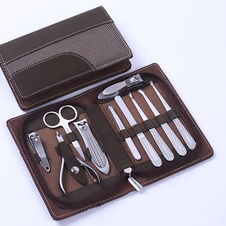 Cerniera borsa 9 pezzi Festival Top acciaio inossidabile PU cuoio caso Nail Clippers