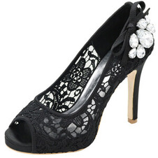 Scarpe con strass in pizzo con tacco alto e plateau con tacco super sexy