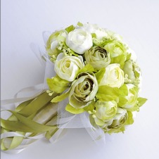 Camelia bianca verde coreano sposa simulazione fiori per il matrimonio in mano