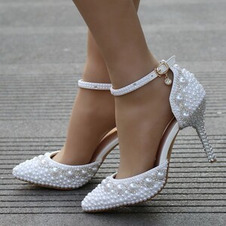 Sandali tacco alto sandali di strass con perline scarpe da sposa bianche
