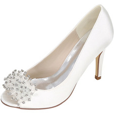 Scarpe da sposa da donna con bocca bassa e testa di pesce tacchi alti con strass scarpe singole da damigella d'onore sandali da banchetto