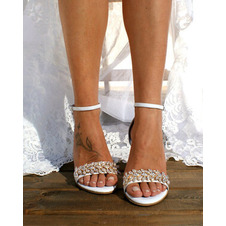 Sandali grandi con tacco grosso, scarpe da sposa con tacco alto da donna in raso e strass