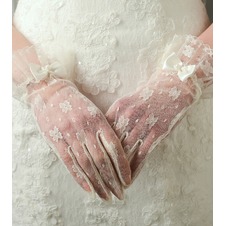 Guanti da sposa Pizzo Decorazione Breve Avorio Pieno finger Traslucido