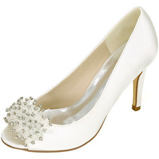 Scarpe da sposa da donna con bocca bassa e testa di pesce tacchi alti con strass scarpe singole da damigella d'onore sandali da banchetto