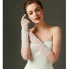 Guanti da sposa Traslucido Primavera Avorio bordo tornito Pizzo Lungo