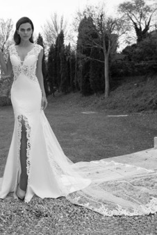 Abito da sposa Sexy Raso Tubino Gonna lunga Cappellini Applique