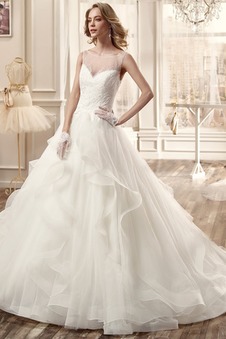 Abito da sposa Lungo indietro trasparente Bateau Primavera Formale