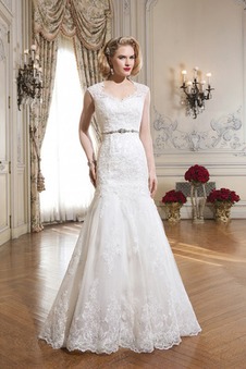 Abito da sposa Maniche Corte A-Line Shiena Sheer Applique Primavera