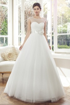 Abito da sposa A-Line Primavera Tondo Tulle Gonna lunga Maniche Corte