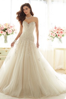 Abito da sposa Primavera Gonna lunga Applique Cuore Tulle All Aperto