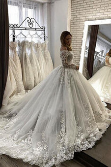 Abito da sposa Inverno Cerniera All Aperto Formale Fuori dalla spalla