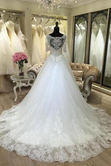 Abito da sposa Chiesa Shiena Sheer Raso Quanto Maniche a 3/4 A-Line