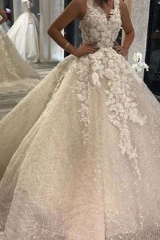 Abito da sposa Pizzo Senza Maniche Treno della corte Naturale A-Line