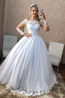 Abito da sposa Pizzo Quanto Maniche Lunghe A-Line Lungo Formale