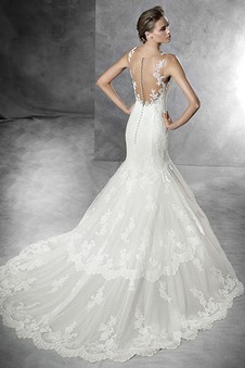 Abito da sposa Shiena Sheer Lungo Sirena V-Scollo Pizzo Primavera