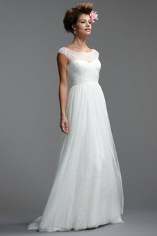 Abito da sposa Semplici Bateau Maniche Corte A-Line Alta Coperta Pick-Ups