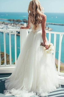 Abito da sposa Tulle all'aperto A-Line Festoni Lungo moda