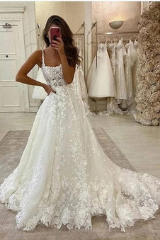 Abito da sposa Pizzo Spaghetti spalline Corpo a pera Lace Coperta