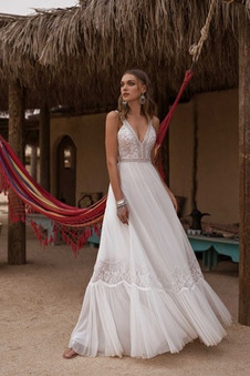 Abito da sposa Spiaggia Autunno trendiness Tulle V-Scollo Naturale