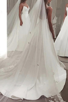 Abito da sposa Super Satin Chiesa Schiena Nuda Scollo a v V Senza Maniche