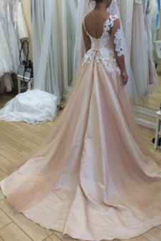 Abito da sposa Pizzo Maniche Lunghe Inverno Corpo a pera Pizzo Overlay