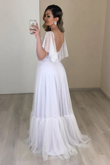 Abito da sposa Naturale Collo drappeggiato Schiena Nuda U-Scollo A-Line