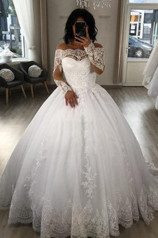 Abito da sposa Lusso Fuori dalla spalla Maniche Lunghe Chiffon A-Line