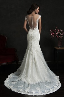 Abito da sposa Sirena Cappellini Lungo Shiena Sheer Maniche Corte