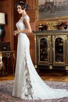 Abito da sposa V-Scollo Lungo eleganza Schiena Nuda Cappellini Primavera