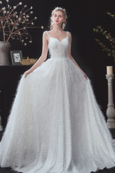 Abito da sposa moda Lungo Tulle Tassel Allacciato Naturale