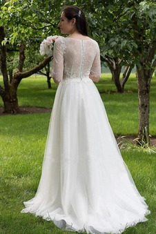 Abito da sposa Pizzo Cerniera Premere il tasto A-Line Maniche Lunghe