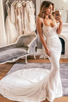 Abito da sposa Cerniera Corpo a pera moda Sirena Festoni Naturale