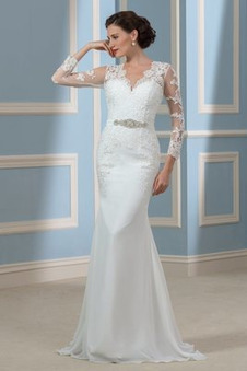 Abito da sposa Sirena V-Scollo Petite Autunno Quanto Gonna lunga