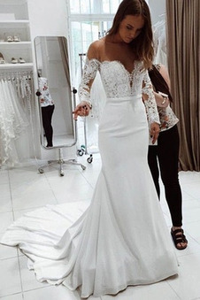 Abito da sposa Sexy All Aperto in pizzo Maniche Lunghe Caduta Lungo