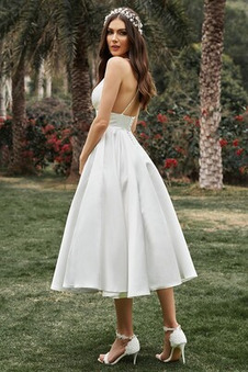 Abito da sposa Sotto Ginocchio Profondo scollo a v Affascinante Raso