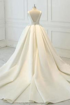 Abito da sposa Festoni Profondo scollo a v Naturale Inverno Super Satin