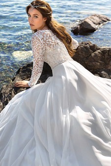 Abito da sposa A-Line Spiaggia Quanto V-Scollo Maniche Lunghe in pizzo