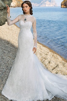 Abito da sposa Pizzo Naturale Lungo in pizzo Maniche Lunghe Quanto