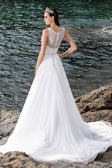 Abito da sposa Spiaggia Naturale Tulle A-Line Lungo decorato