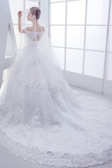 Abito da sposa Lungo Fuori dalla spalla Cappellini A-Line Mezza Coperta