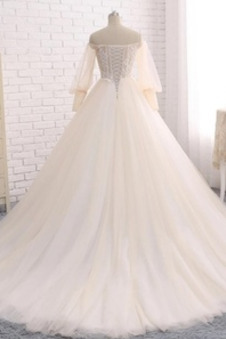 Abito da sposa Gonna lunga abbondante Applique Pizzo a linea Naturale