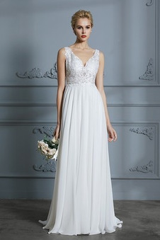 Abito da sposa Senza Maniche Naturale Chiffon stravagante all'aperto