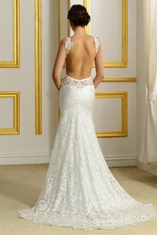 Abito da sposa Pizzo Tubino Scollo a v V Senza Maniche Petite Autunno