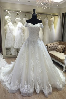 Abito da sposa Primavera bordo tornito Pizzo francese Formale Maniche Corte